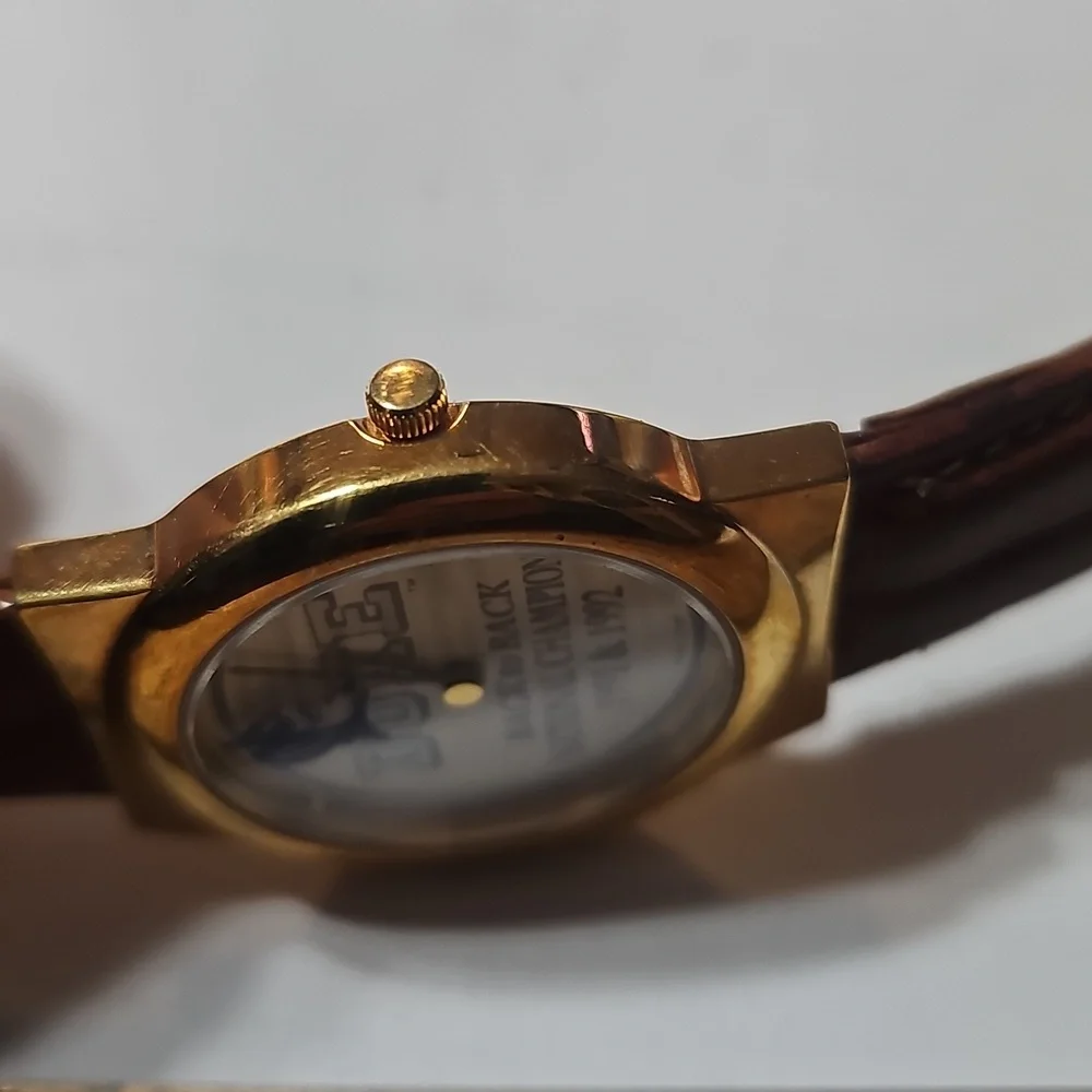 Goldtone Duke University Watch with Brown Leather Strap